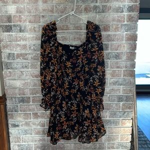 large - black floral long sleeve dress